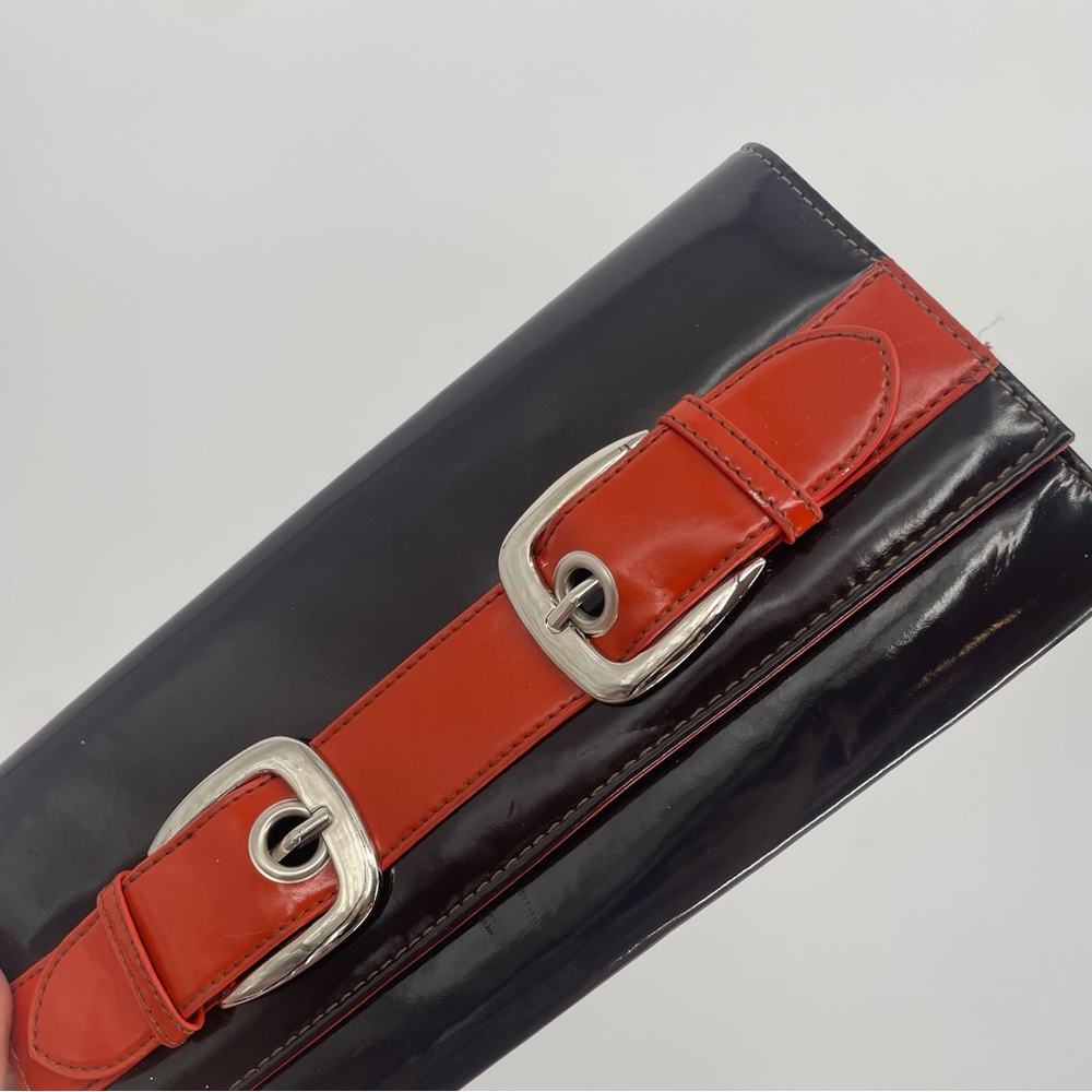 80s Candies Patent Leather Brown & Orange Mod Clutch Handbag - Picture 7 of 13